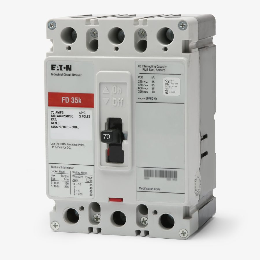 EATON FD3070L Circuit Breaker 70A 600V 3 Poles FD 35k
