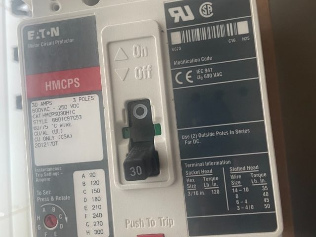 Eaton Cutler Hammer HMCPS030H1C Motor Circuit Protector Circuit Breaker 30Amps